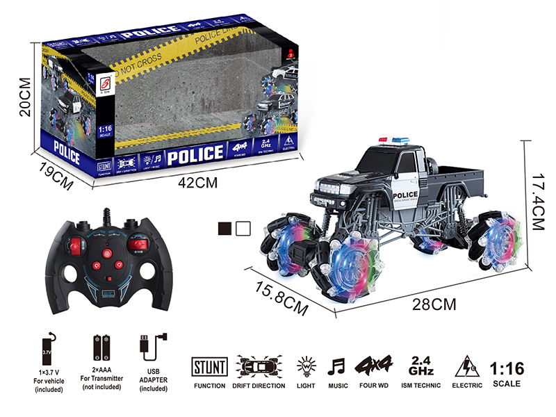 2.4G Remote Control Climbing Stunt Police Car With Lights And Music(Included Battery)