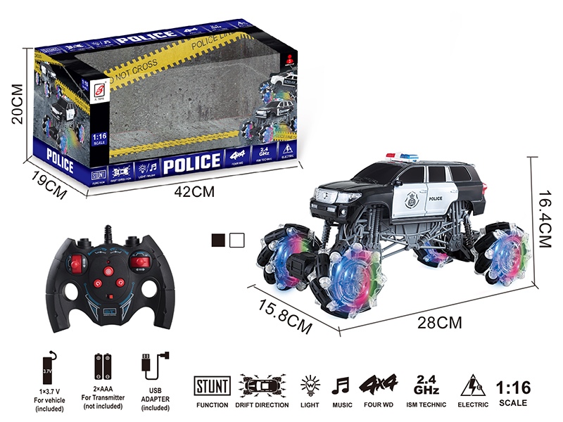 2.4G Remote Control Climbing Stunt Police Car With Lights And Music(Included Battery)