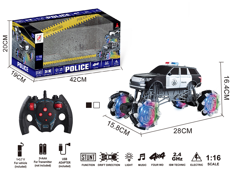 2.4G Remote Control Climbing Stunt Police Car With Lights And Music(Included Battery)