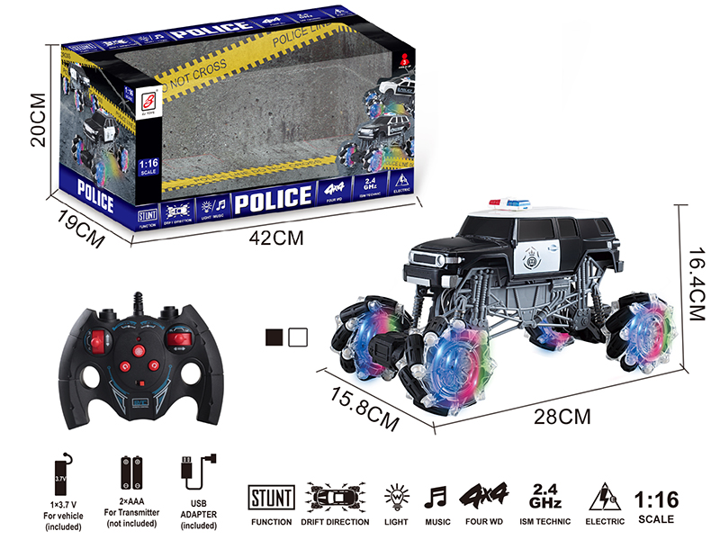 2.4G Remote Control Climbing Stunt Police Car With Lights And Music(Included Battery)