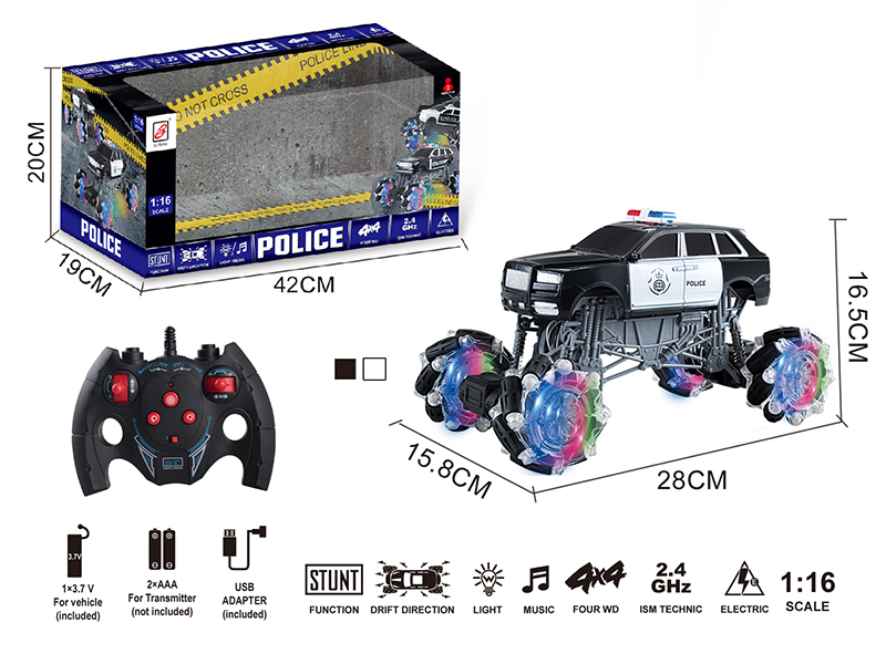2.4G Remote Control Climbing Stunt Police Car With Lights And Music(Included Battery)