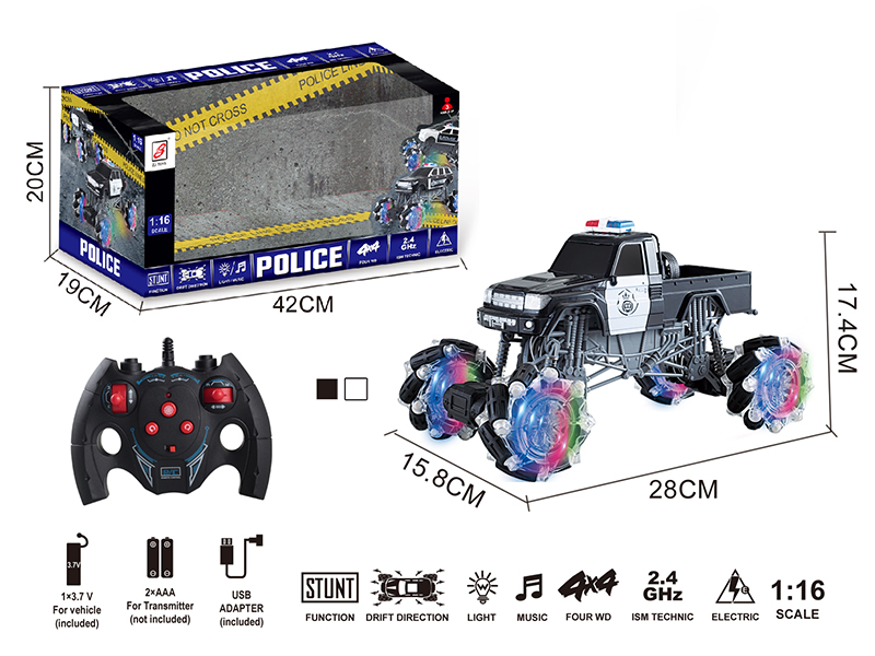 2.4G Remote Control Climbing Stunt Police Car With Lights And Music(Included Battery)