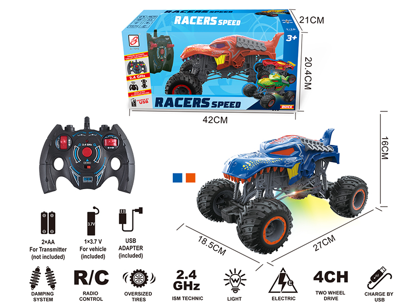 2.4G Remote Control Tyrannosaurus Rex Bigfoot Cross Country Car With Light(Included Battery)