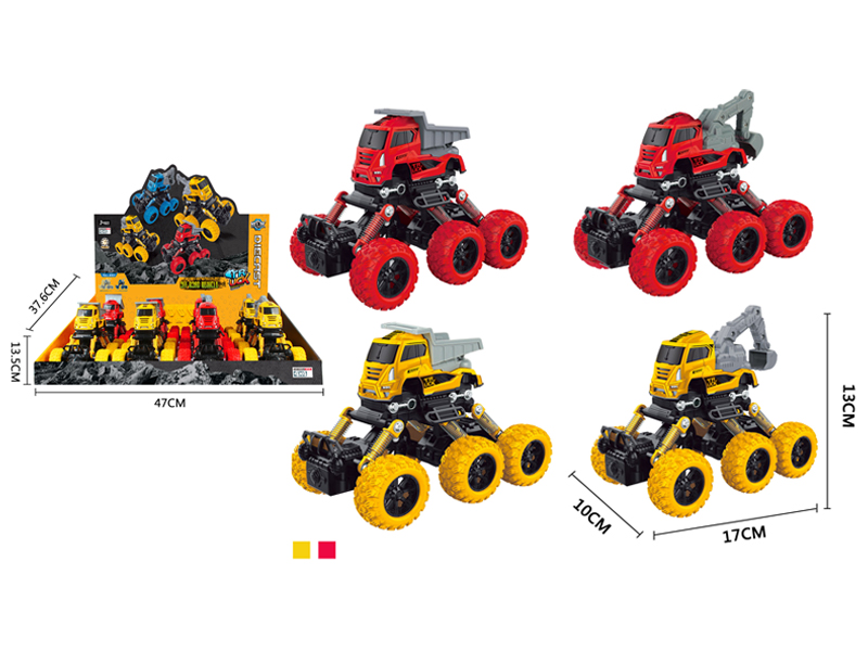 8PCS Six Wheeled 4Wd Pull Back Alloy Alloy Climbing Engineering Vehicle