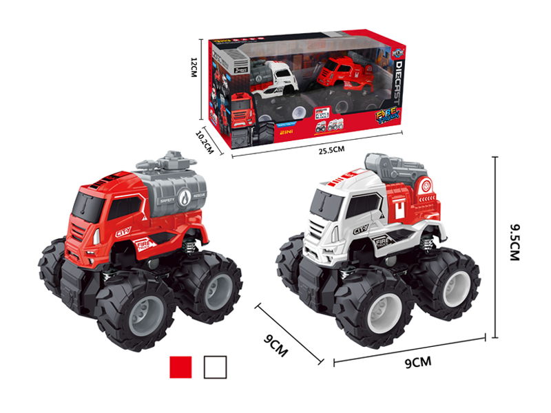 2PCS 4Wd Friction Alloy Fire Truck