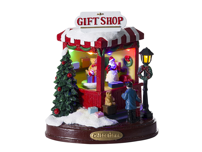Christmas Gift Shop With LED Lights And Rotating Gift Function
