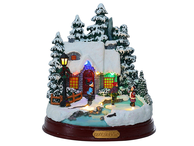 Christmas Village Scene With LED Lights And Rotation Function