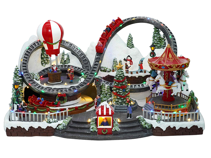 Christmas Amusement Park Scene With LED Lights And Rotating Function