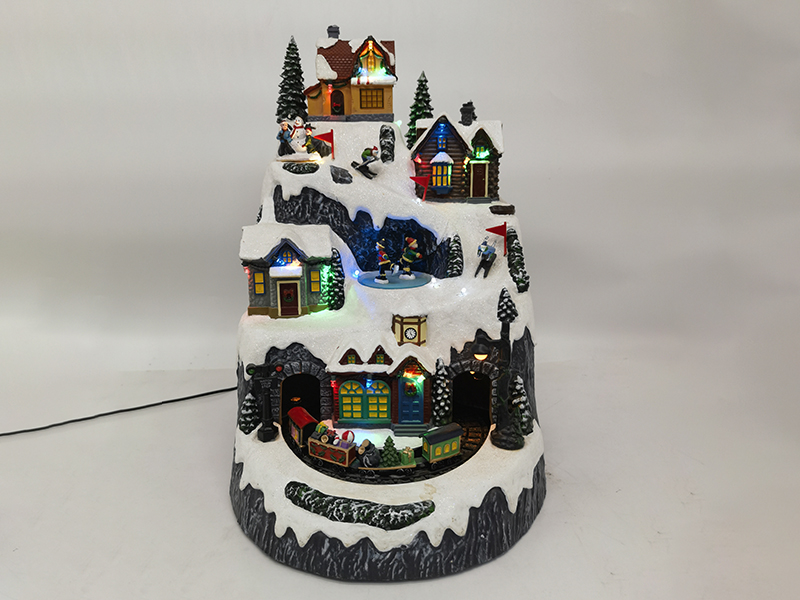Christmas Village Scene With Rotation Function &LED Lights