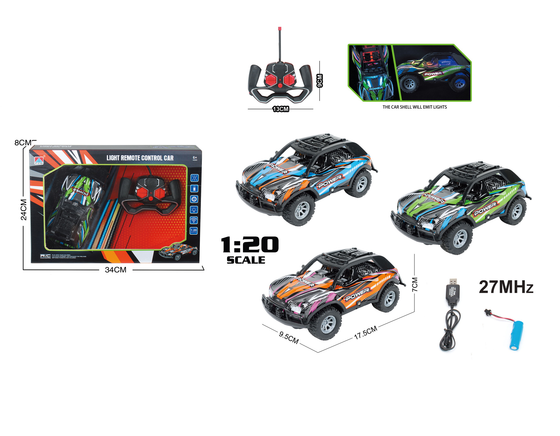 1:20 20-Channel Remote Control PVC Shell Off-Road Racing Car With LED Lights