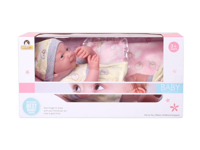 15 Inch Enamel Doll With Expression+Quilt Pillow