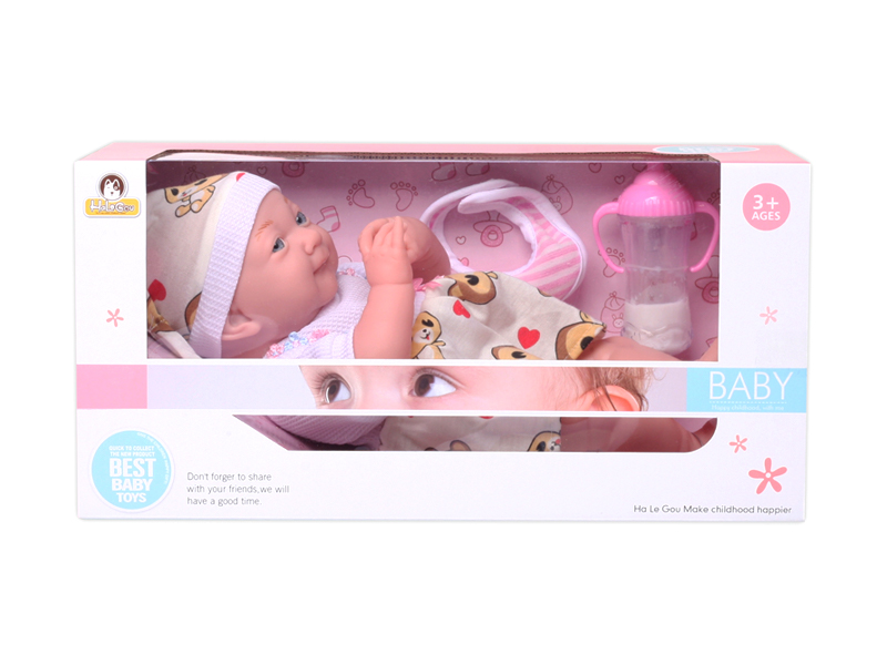 15 Inch Enamel Doll With Expression+Bottle Pacifier Saliva Towel