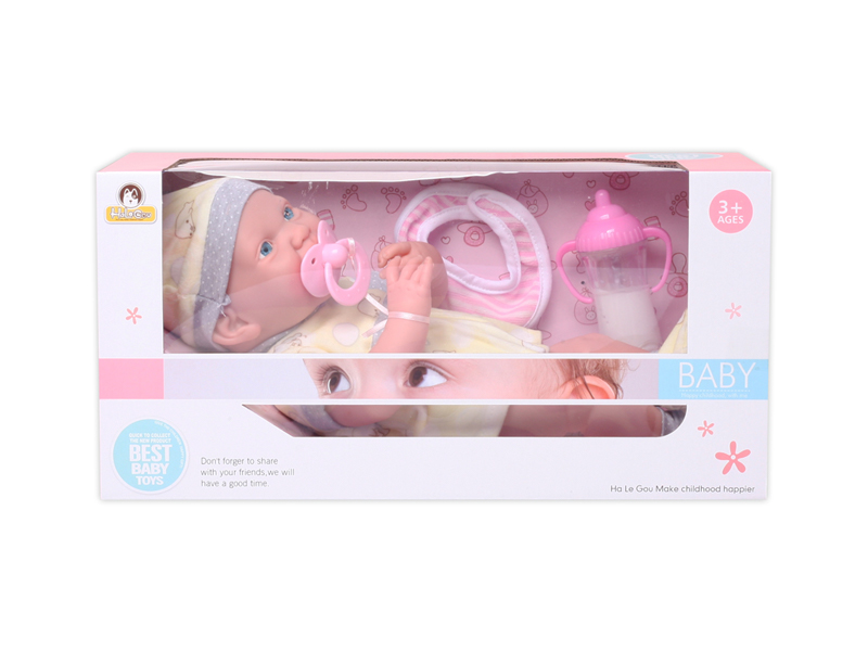 15 Inch Enamel Laughing Doll With Expression+Bottle Pacifier Saliva Towel