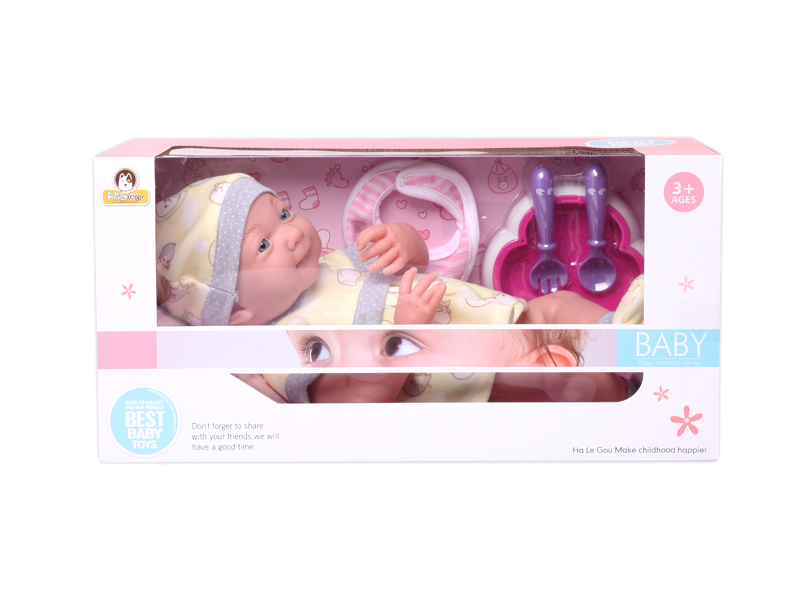 15 Inch Enamel Doll With Expression+Tableware Washcloth