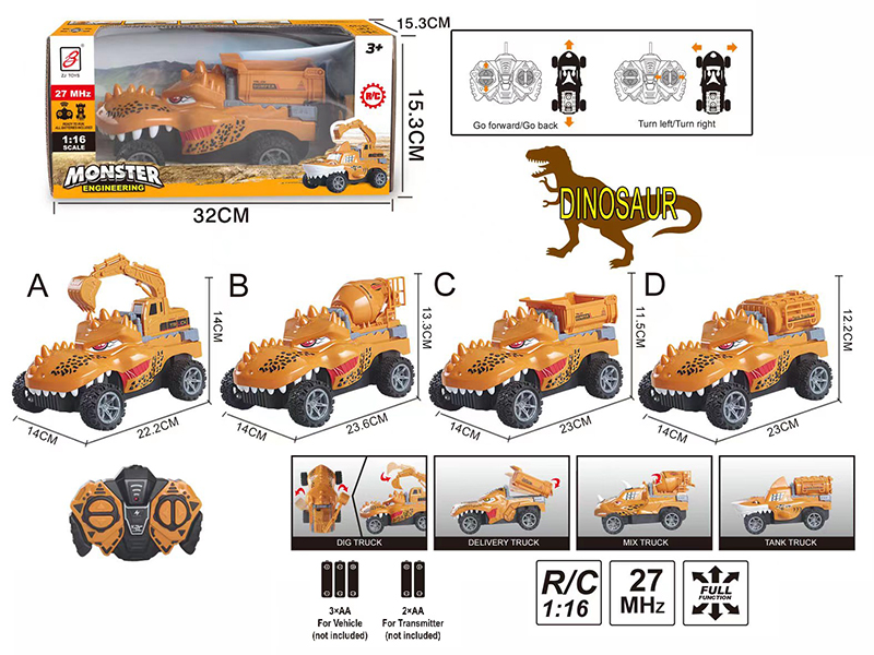4-Channel Remote Control Tyrannosaurus Rex Engineering Truck