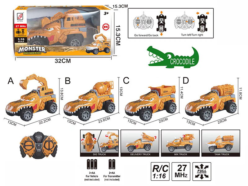 4-Channel Remote Control Crocodile Engineering Truck