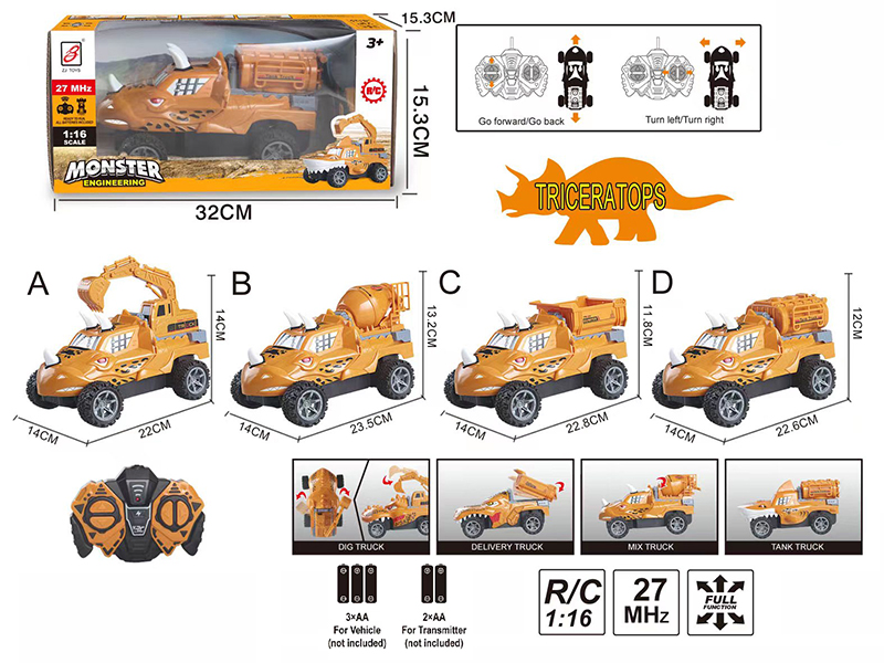 4-Channel Remote Control Triceratops Engineering Truck