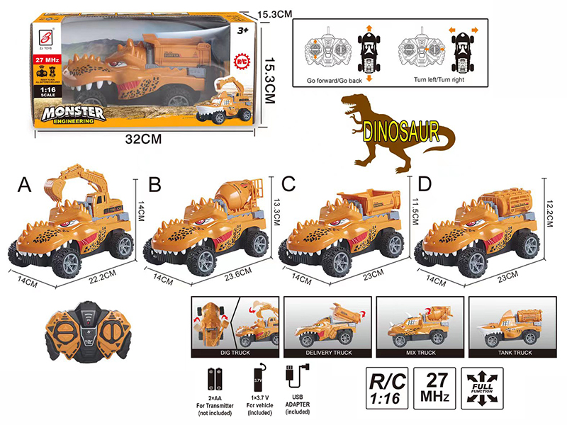 4-Channel Remote Control Tyrannosaurus Rex Engineering Truck
