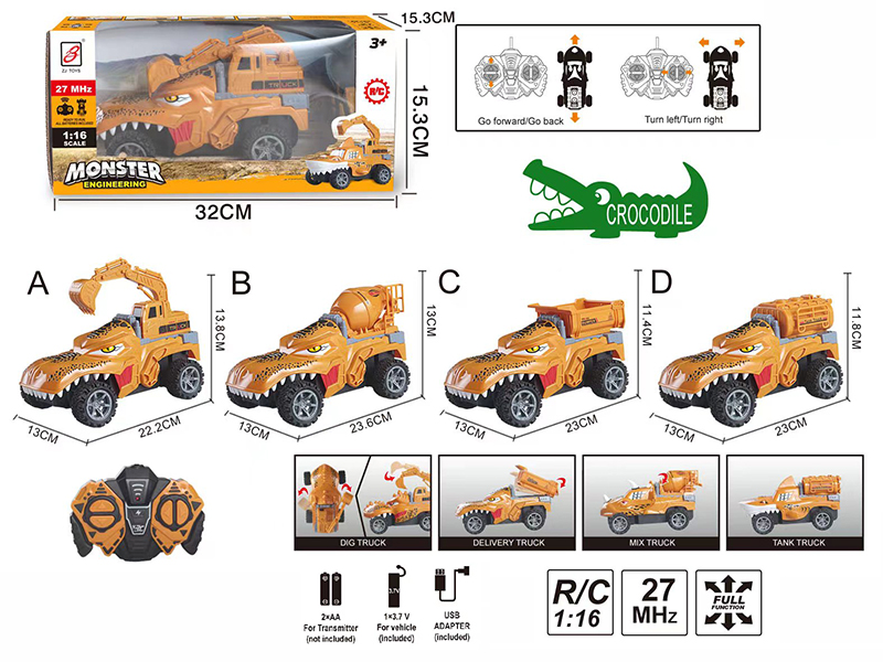4-Channel Remote Control Crocodile Engineering Truck