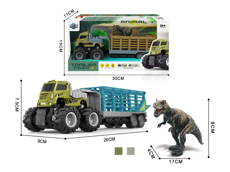 4Wd Friction Alloy Trailer With Tyrannosaurus Rex