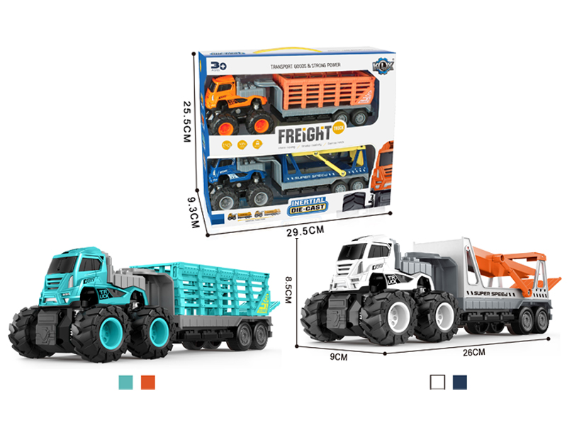 2Pcs 4Wd Friction Alloy Car(Fence Trailer+Double Deck Trailer)