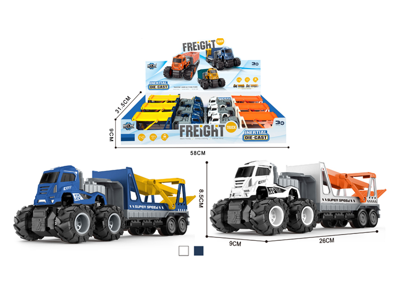 6Pcs 4Wd Friction Alloy Double-Deck Trailer