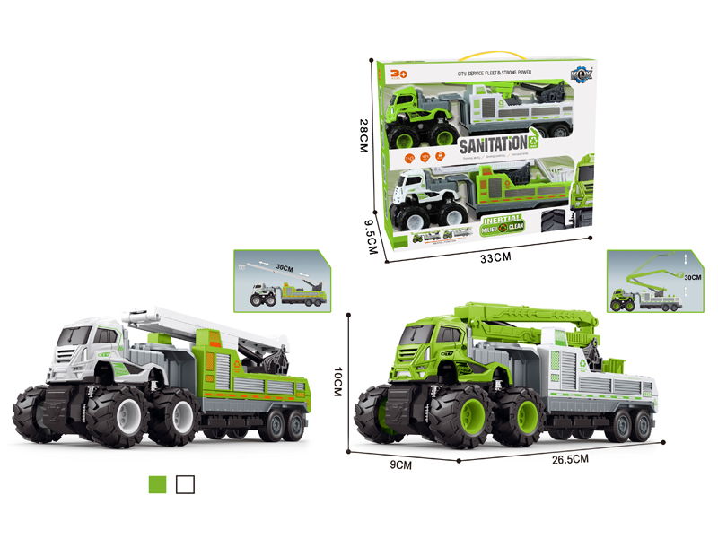 2Pcs 4Wd Friction Alloy Car(Raise The Sanitation Trailer+Climb The Sanitation Trailer)