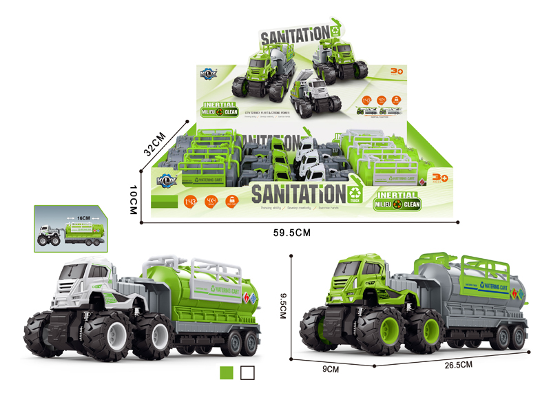 6Pcs 4Wd Friction Alloy Water Tank Sanitation Trailer