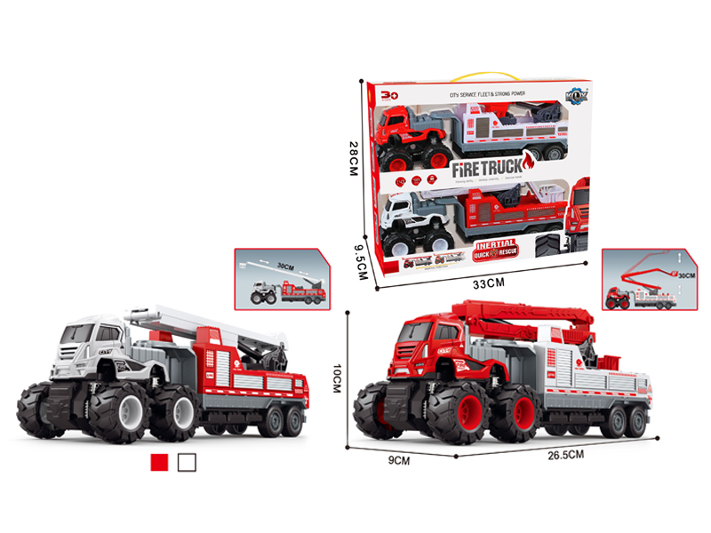 2Pcs 4Wd Friction Alloy Car(Lift Fire Trailer+Climb Fire Trailer)