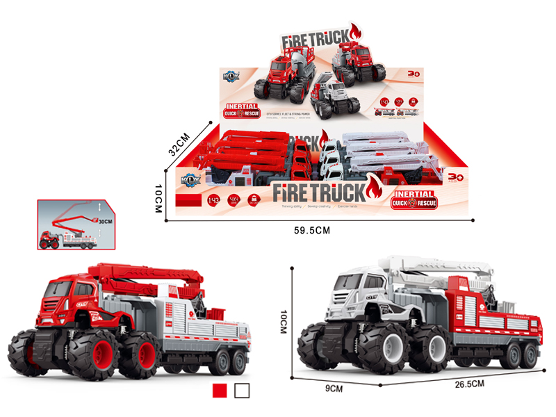 6Pcs 4Wd Friction Alloy Elevatable Fire Trailer