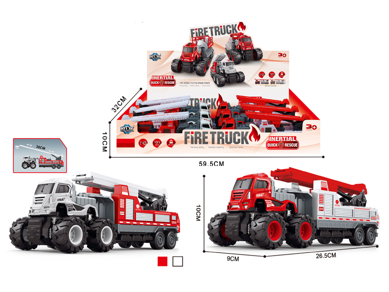 6Pcs 4Wd Friction Alloy Climbing Fire Trailer