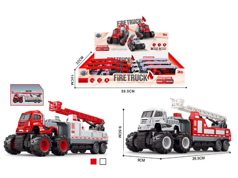 6Pcs 4Wd Friction Alloy Ladder Fire Trailer