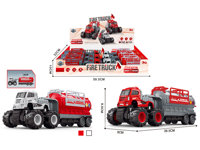 6Pcs 4Wd Friction Alloy Water Tank Fire Trailer