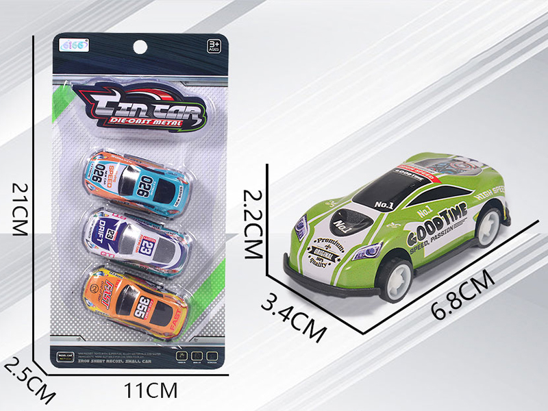 Pull Back Alloy Iron Racing Cars 3pcs