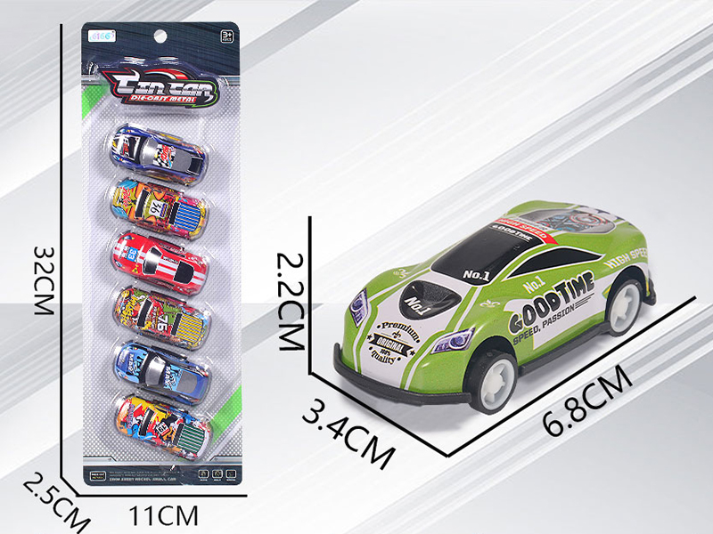 Alloy Iron Pull Back Cars 6pcs(Race Car,Pickup Truck)