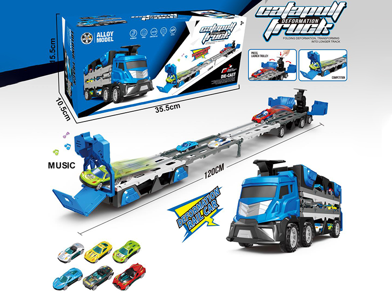 Ejection Ddeformation Rail Car With Music + 6 Alloy Cars