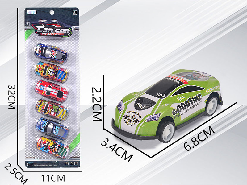 Alloy Iron Slide Cars 6pcs(Race Car,Pickup Truck)