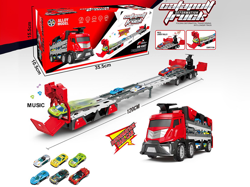Ejection Ddeformation Rail Car With Music + 6 Alloy Cars