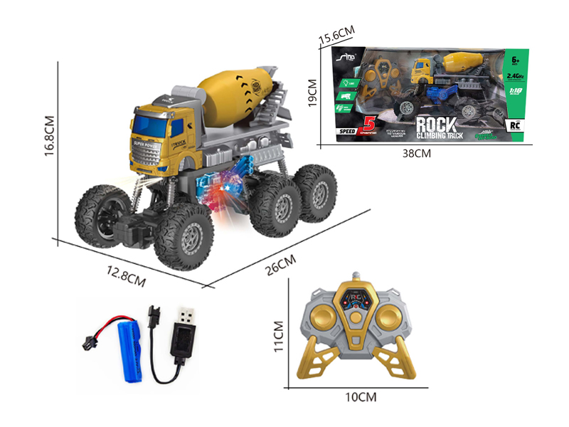 1:18 R/C 2.4G 5Ch Six-Wheel Engineering Mixing Climbing Truck With Light