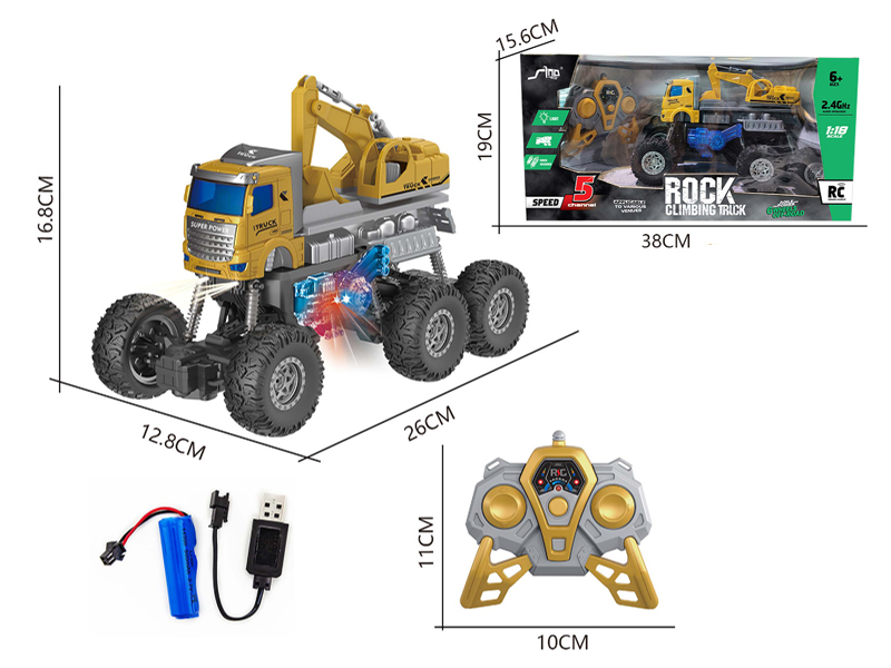 1:18 R/C 2.4G 5Ch Six-Wheel Engineering Excavation Climbing Car With Light