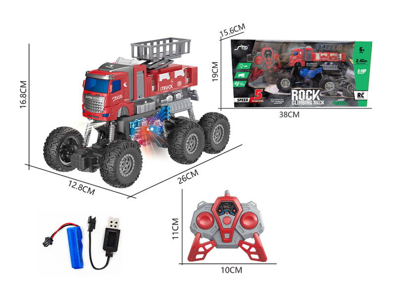 1:18 R/C 2.4G 5Ch Six-Wheel Fire Lifting Climbing Car With Light
