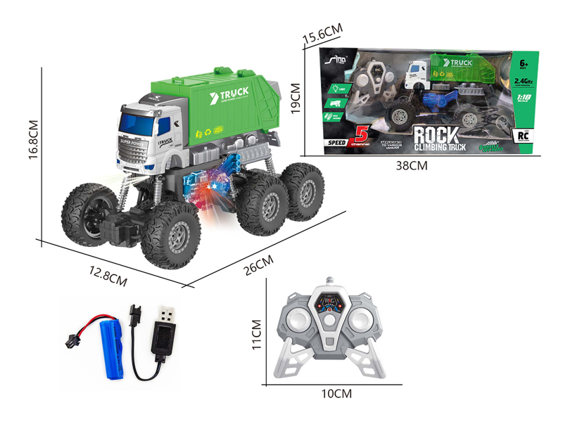 1:18 R/C 2.4G 5Ch Six-Wheel Sanitation Garbage Climbing Car With Light