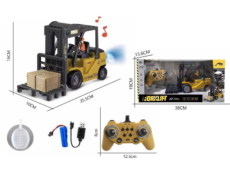 1:24 2.4G 11Ch R/C Forklift With Light, Music And Spray