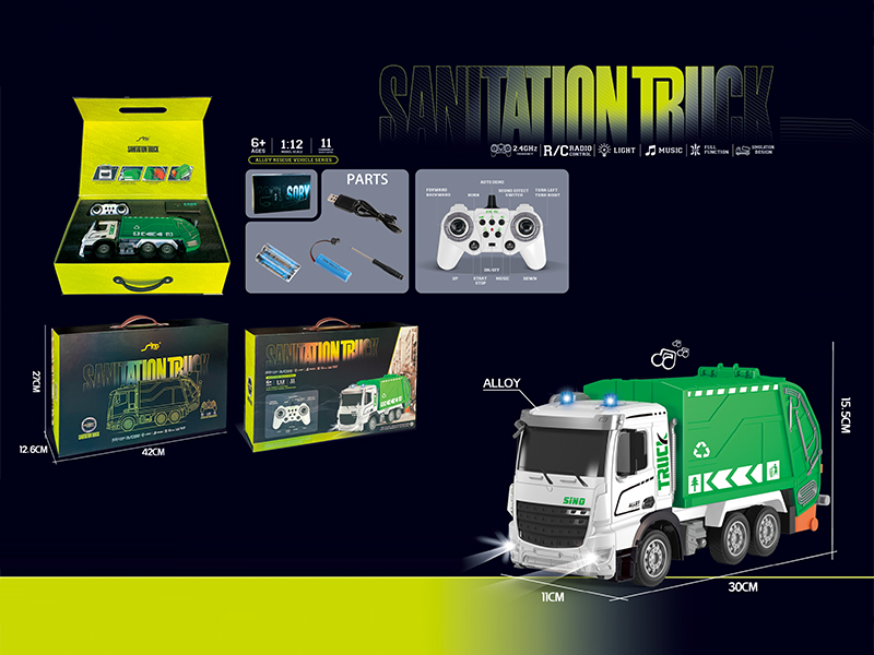 1:12 2.4G 11Ch R/C Alloy Garbage Sanitation Vehicle With Light And Music