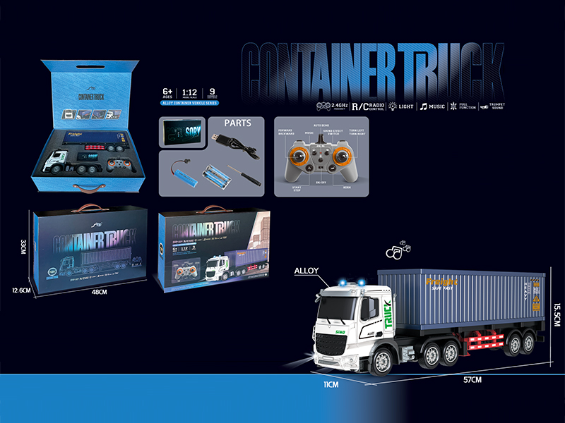 1:12 2.4G 9Ch R/C Alloy Container Trailer With Light And Music