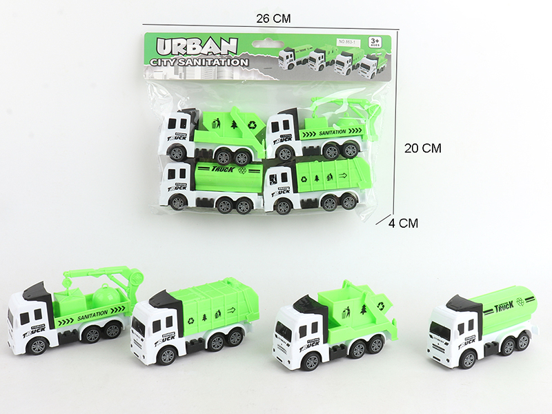 Pull Back Sanitation Truck 4PCS