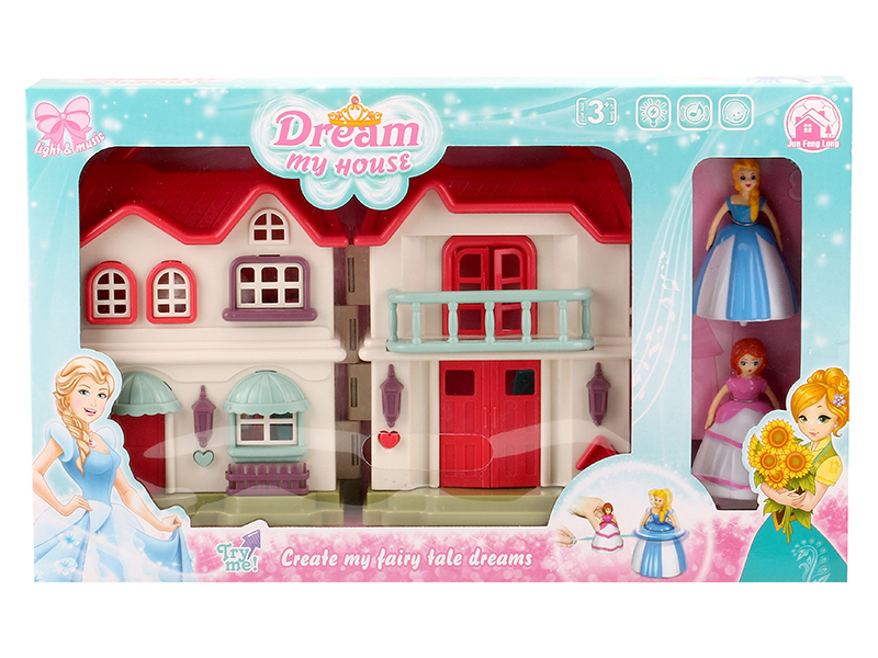 Villa With Colorful Lights And 12 Pieces Of Music + Top Toy Princess,Cat,Furniture