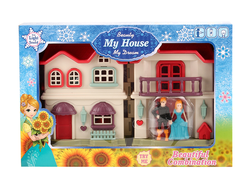 Villa With Colorful Lights And 12 Pieces Of Music + Princess,Prince,Horse,Furniture
