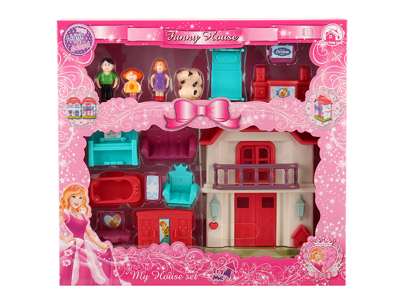 Villa With Colorful Lights And Music + Dolls,Furniture