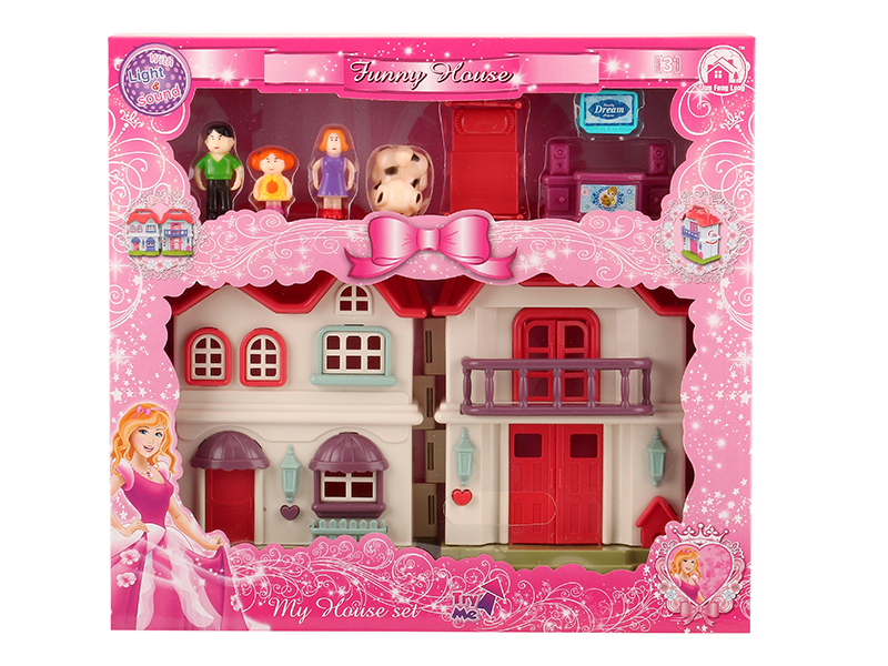 Villa With Colorful Lights And Music + Dolls,Furniture